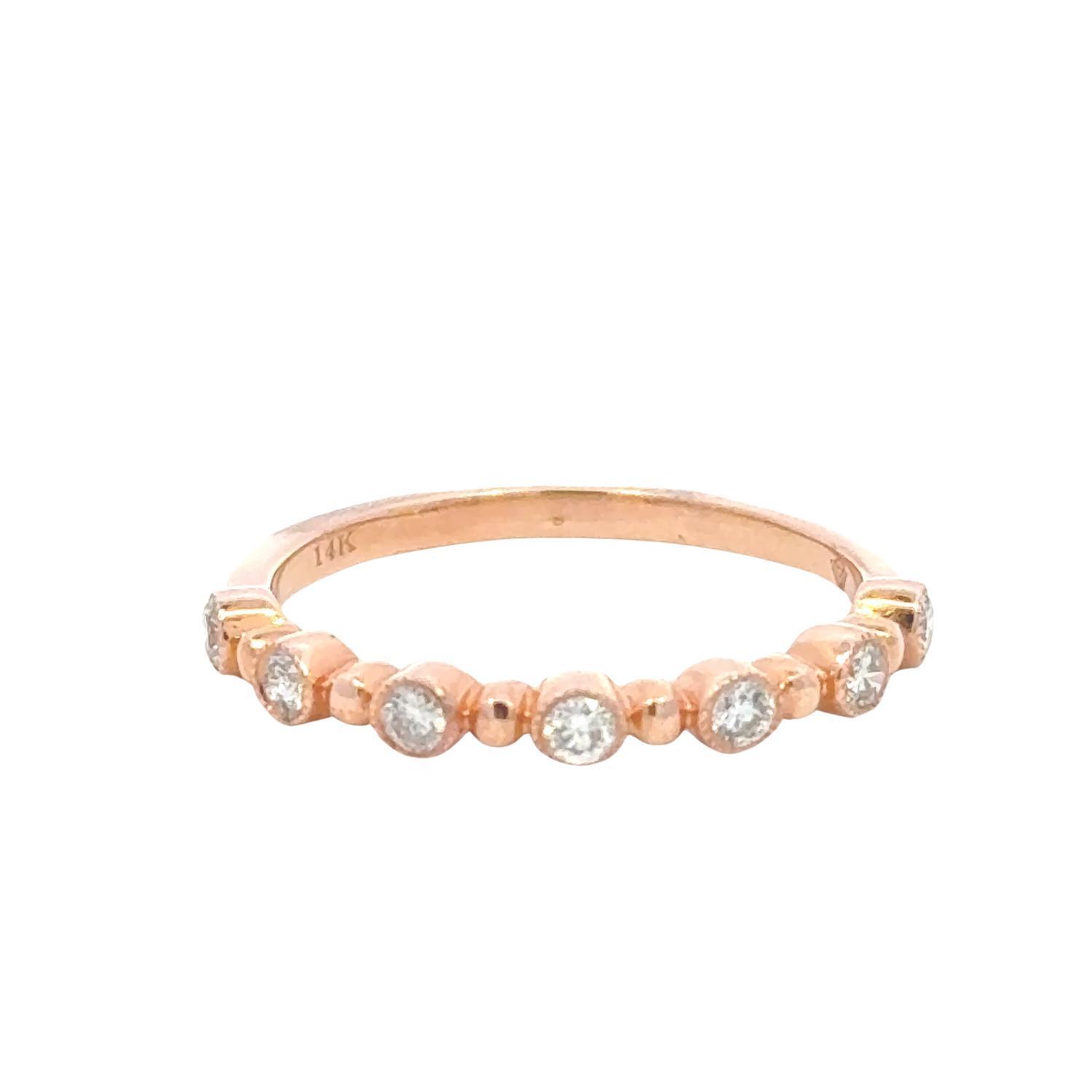 New Aamiaa 0.24 Carat Natural Diamond Bezel & Bar Band Ring - Size 6.5 In 14k Ro